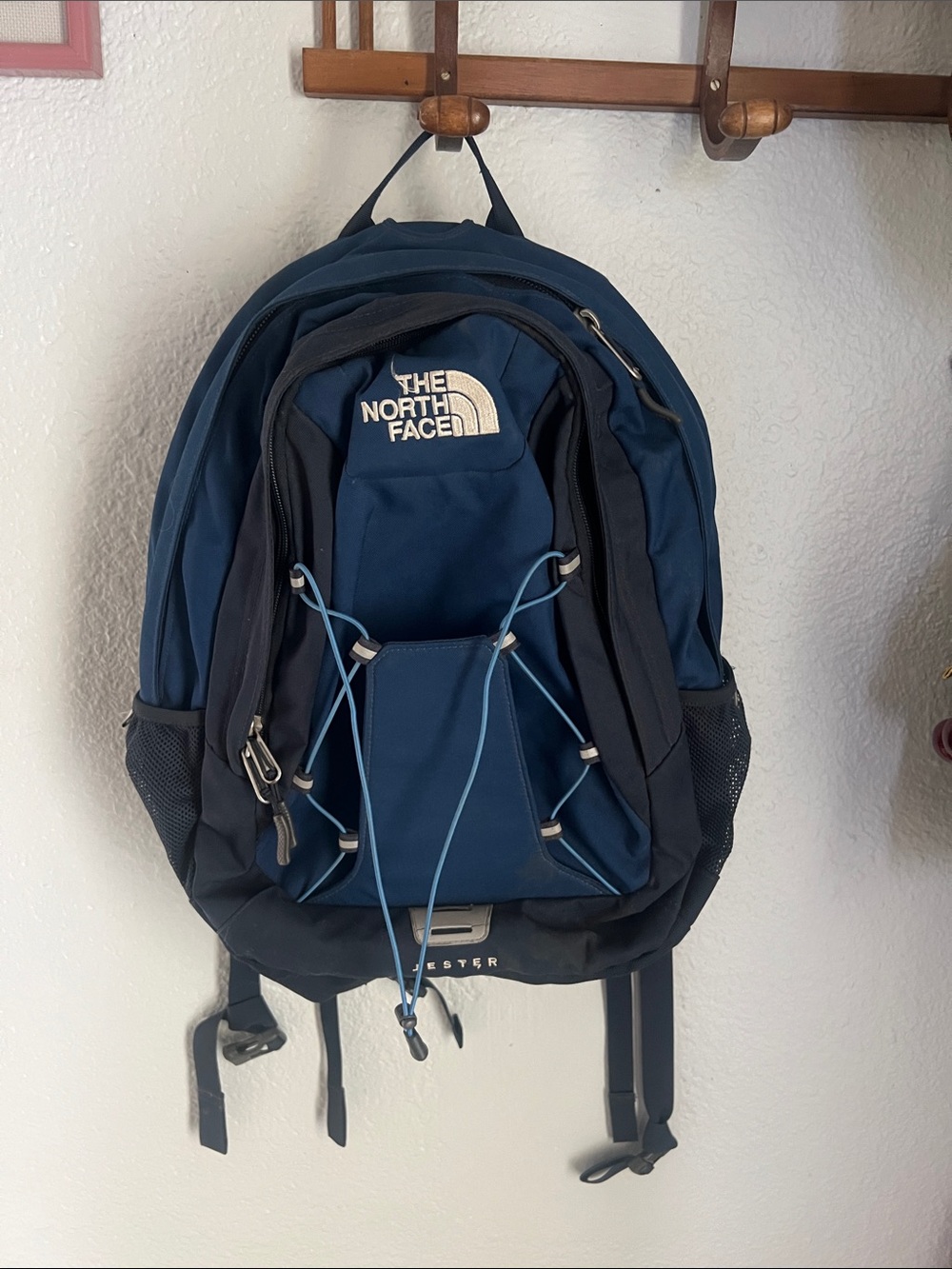 The North Face Blue and Black Men's Backpack with Front Bungee